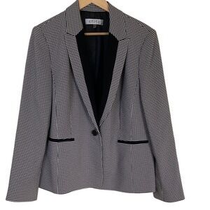 Kasper Women's Houndstooth One‎ Button Blazer Size 16 Black White Career Office